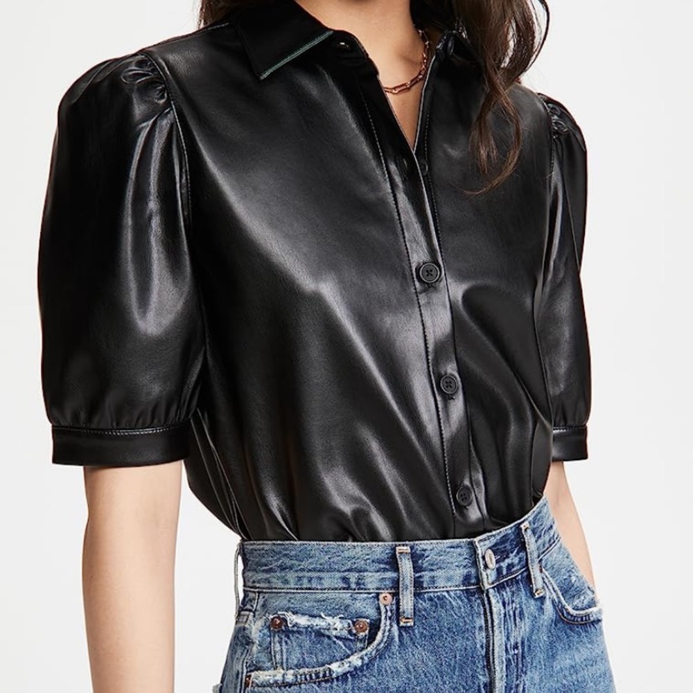 BB Dakota Vegan Leather Puff Sleeve Top